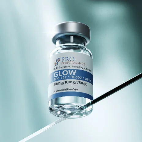 Close-up GLOW peptide vial